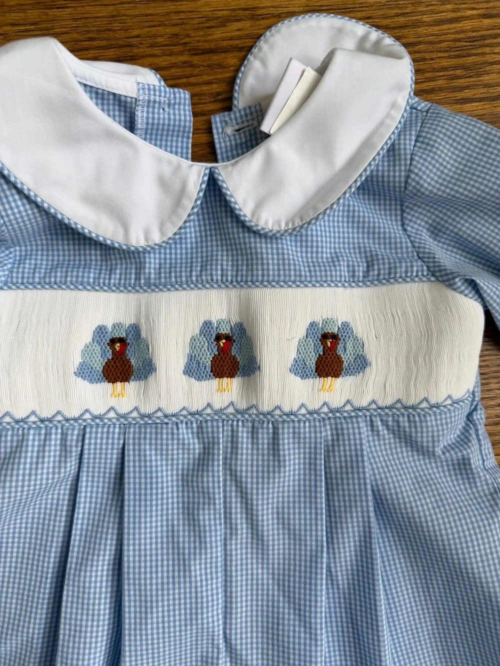 Classic Light Blue Smocked Peter Pan Collar Baby One-Piece